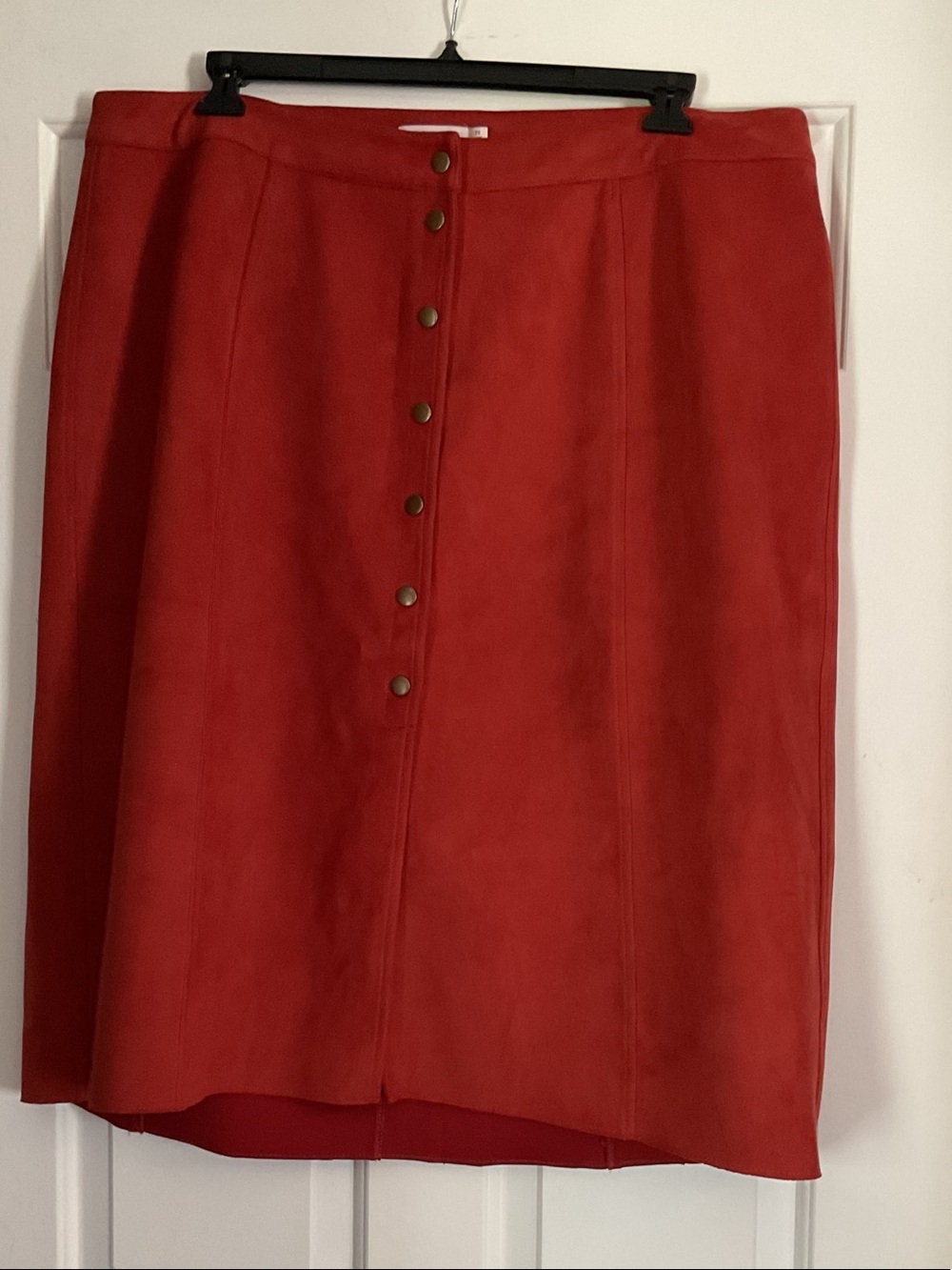 JustFab Orange Faux Suede Button-Front Midi Skirt